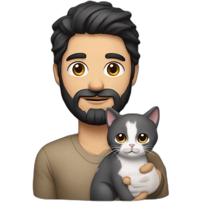 a dark hair dark beard guy with a little cat in its arms emoji