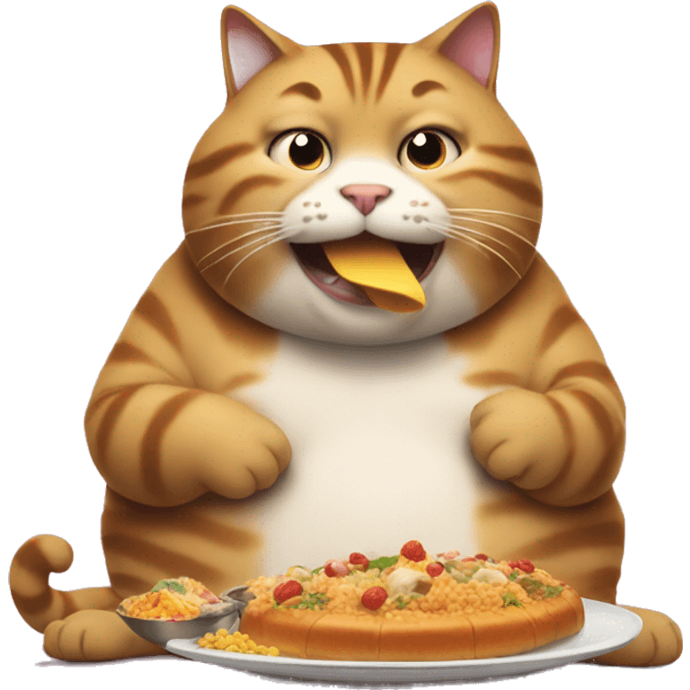 a fat cat that is eating a whole buffet emoji