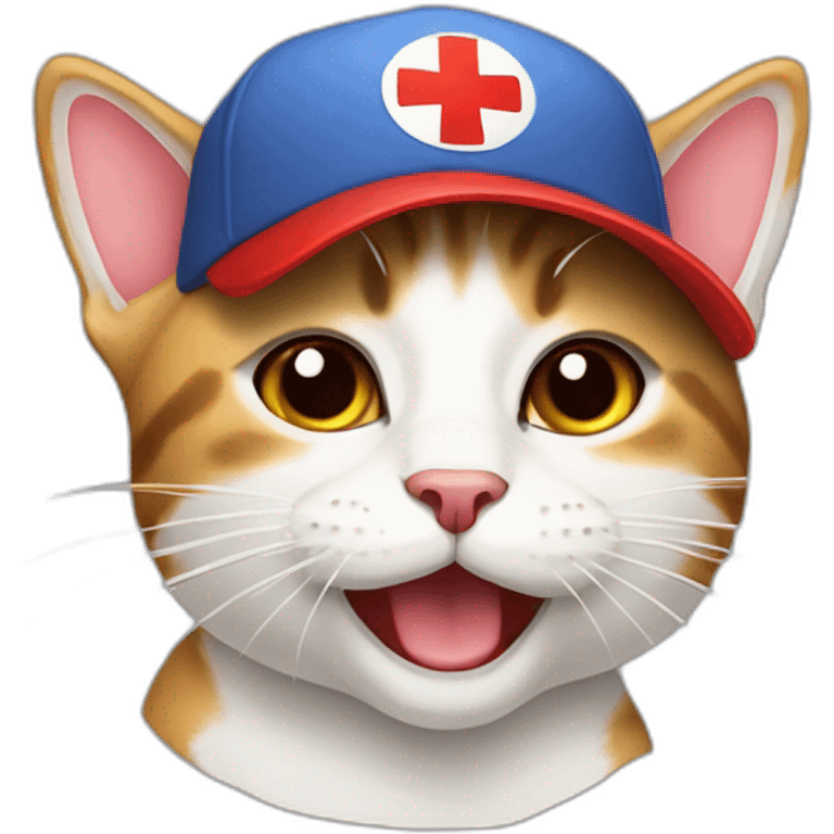 Cat with a cap and a big rotate Red Cross mark on the cap emoji