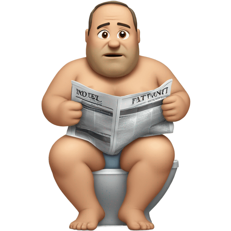 fat guy sitting on toilet reading newspaper no shirt front view emoji