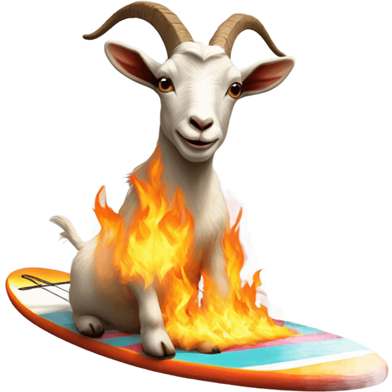 A goat on fire on a surfboard  emoji