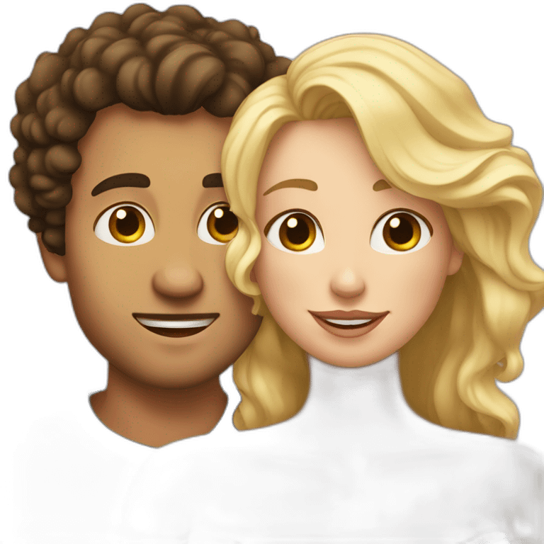 White man with dark curly hair hugging a blonde curvy woman emoji