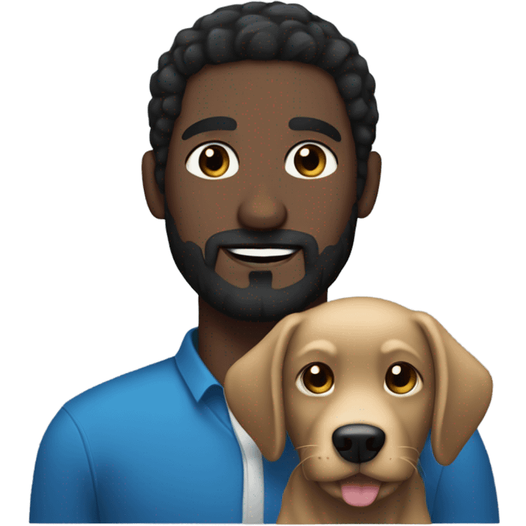 Black hair man with blue eyes beard and mustache holding black Labrador  emoji