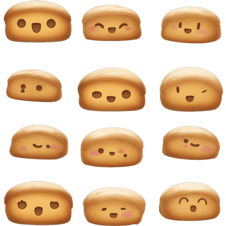 Pan de bono redondo con cara kawaii: ojos grandes, mejillas rosadas y sonrisa alegre. emoji