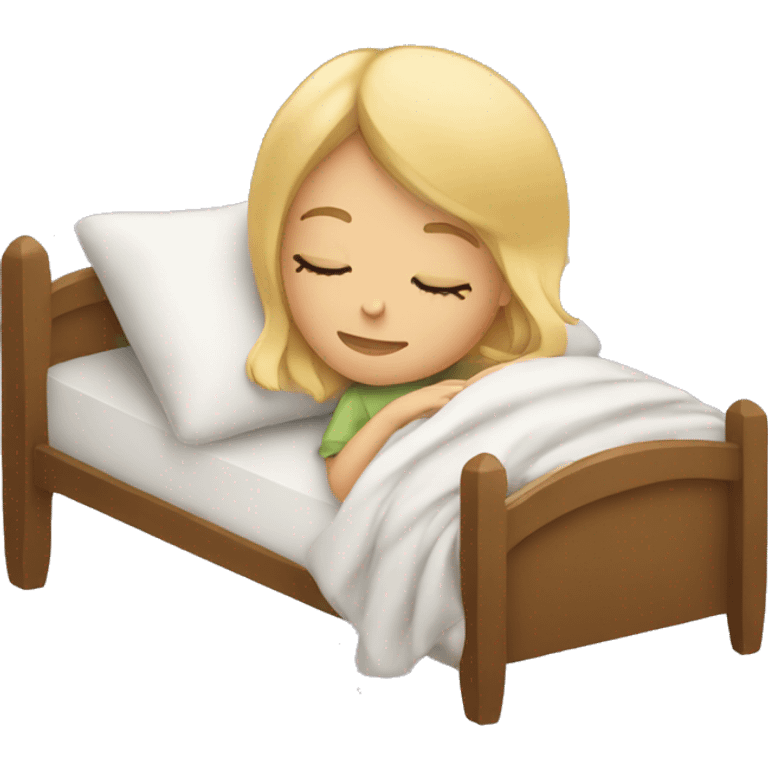 Blond girl sleeping in cozy bed emoji