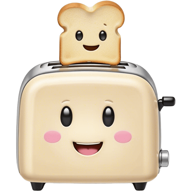 Cute Kawaii Toaster, tiny and square, soft pastel cream with a happy smile, chubby cheeks, two little toast slices popping out, giggling in excitement! emoji