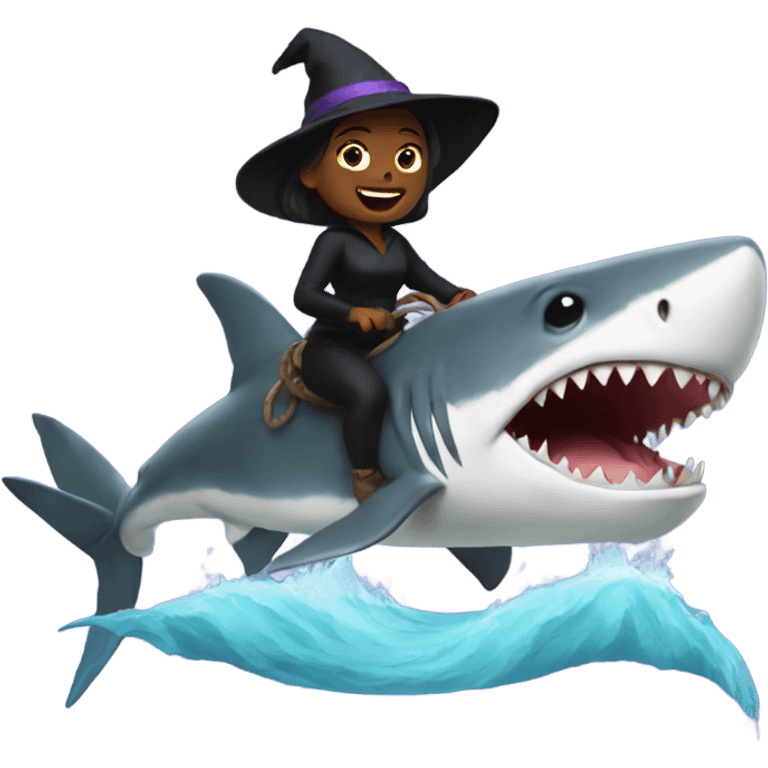 Witch riding shark emoji