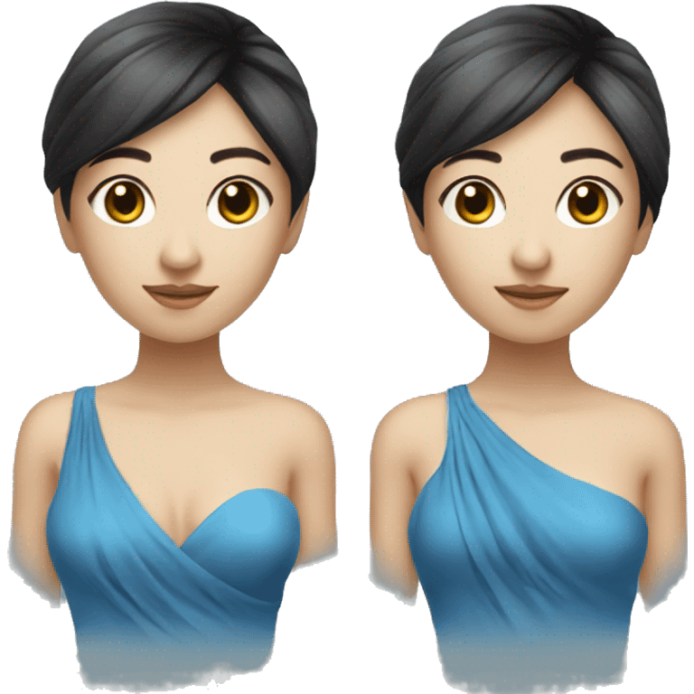 Pretty Asian girl blue dress martini emoji