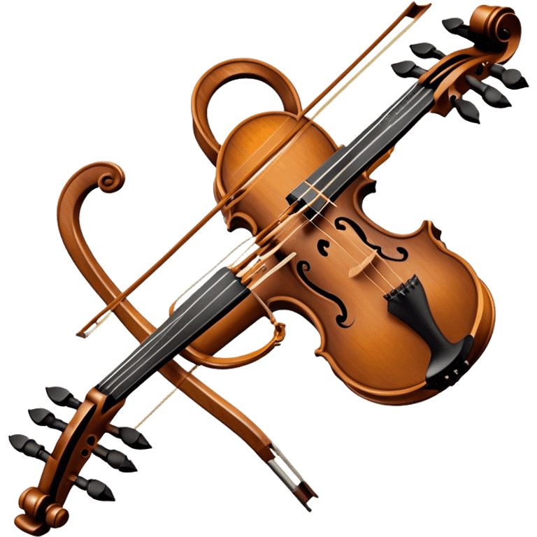 Create a refined and elegant emoji representing a bow crafted by Antonio Stradivari. The design should feature a beautifully detailed bow with intricate woodwork and fine metal fittings, emphasizing its craftsmanship. Include subtle elements like a hint of violin or viola strings to reflect its use. Use classic colors like dark wood brown, gold accents, and silver to convey the luxury and artistry of the bow. The background should be transparent. emoji