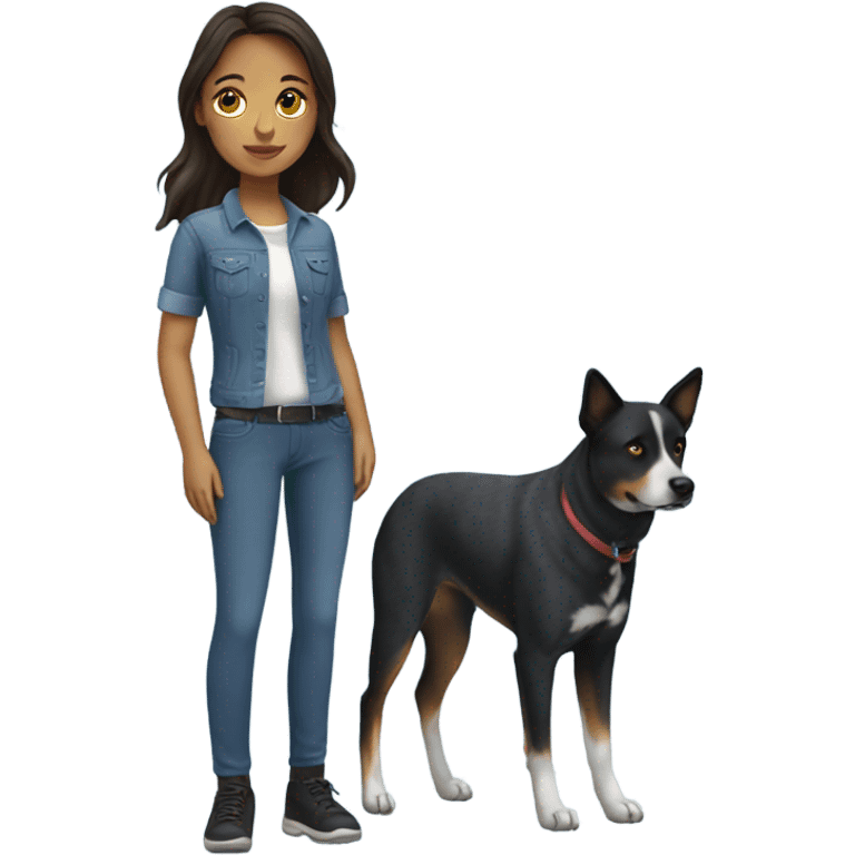 brunette girl with blue heeler emoji