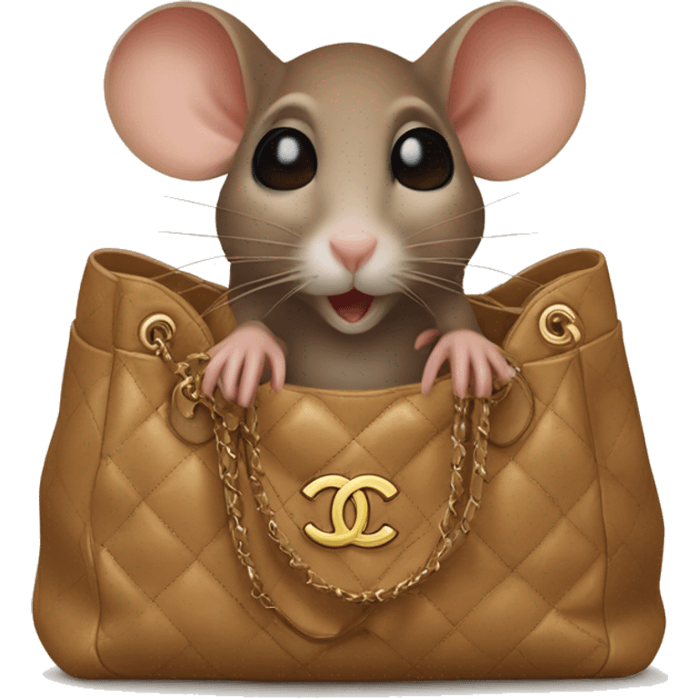 Brown mouse is sitting in a chanel bag emoji