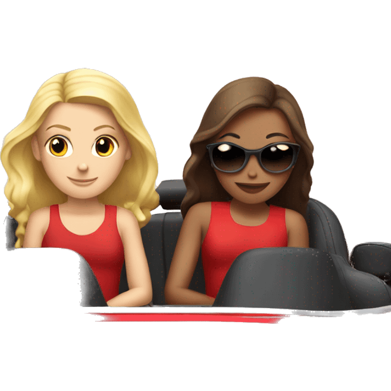 A blonde and a brunette girl sitting in a red Porsche  emoji