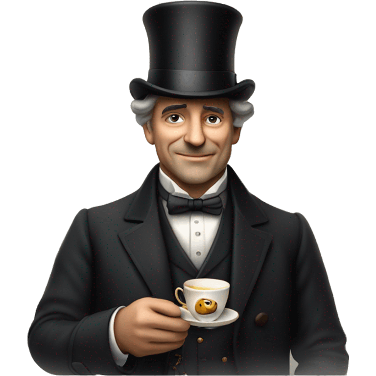 Photorealistic man A British gentleman in a monocle and a top hat with a cup of tea in his hand emoji