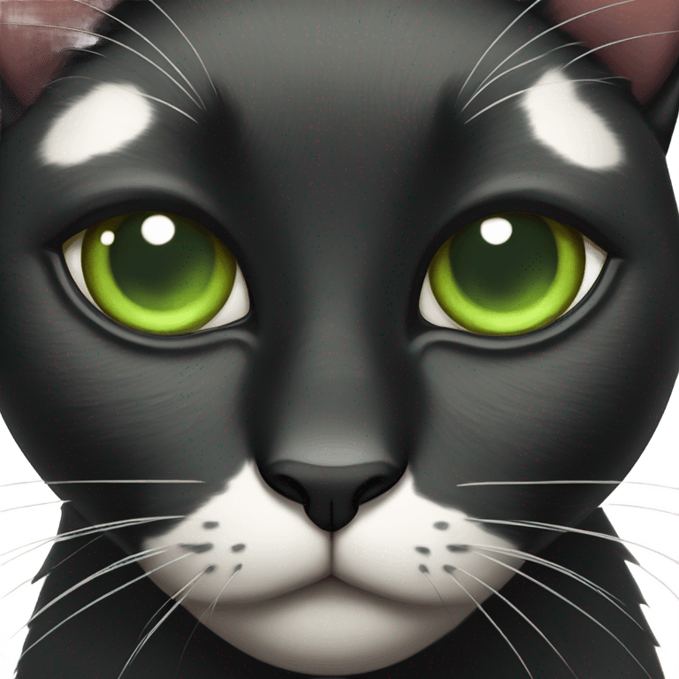 Black and with more white cat with spots and green eyes emoji