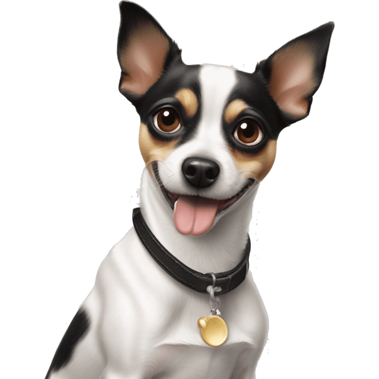 White black dog Chihuahua Jack Russel cross breed tongue out emoji