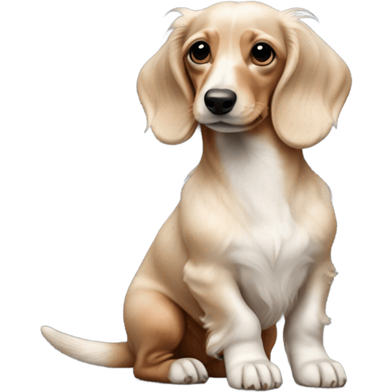 mini long-haired puppy dachshund cream white colors full body emoji