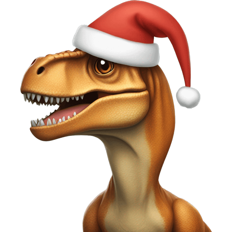 T. rex in a Christmas hat emoji