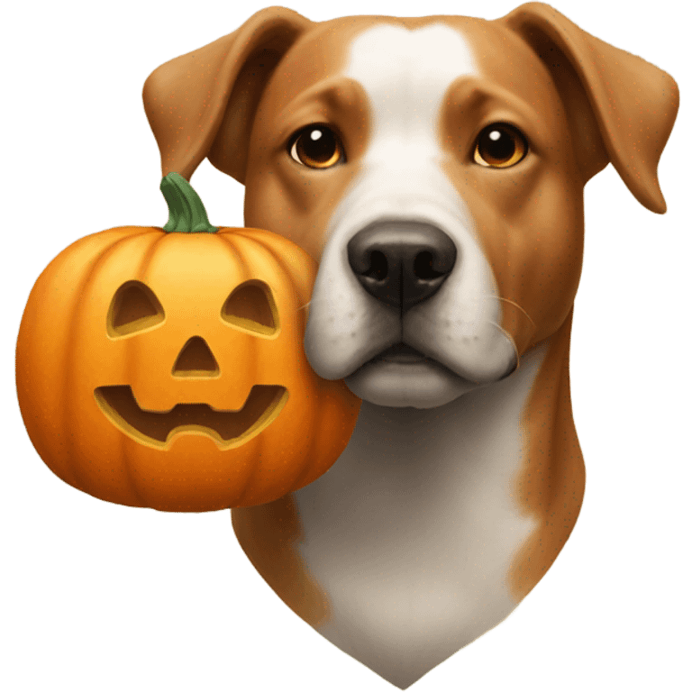 Dog with a pumpkin y vos Head emoji