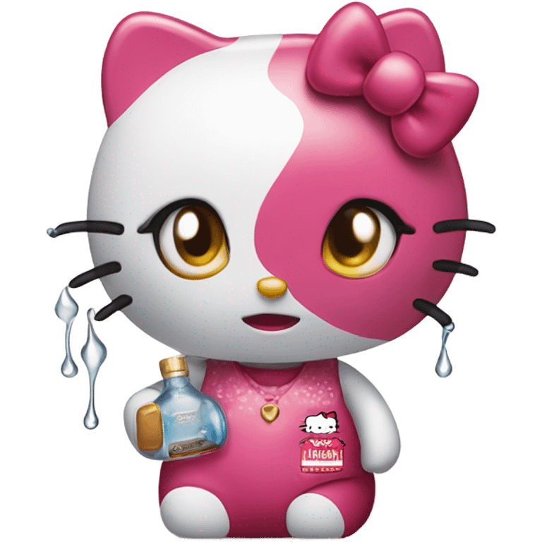 Hello kitty crying with tears holding Hennessy😭  emoji