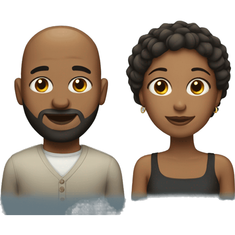 Black couple, male has no hair but facial hair emoji