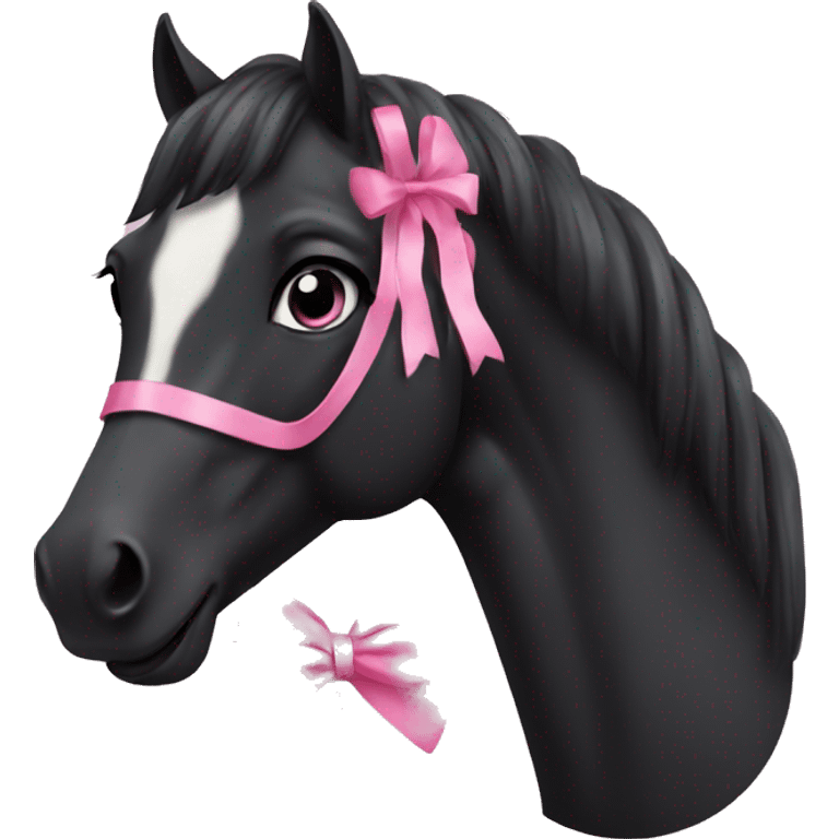 black horse with a pink bow  emoji