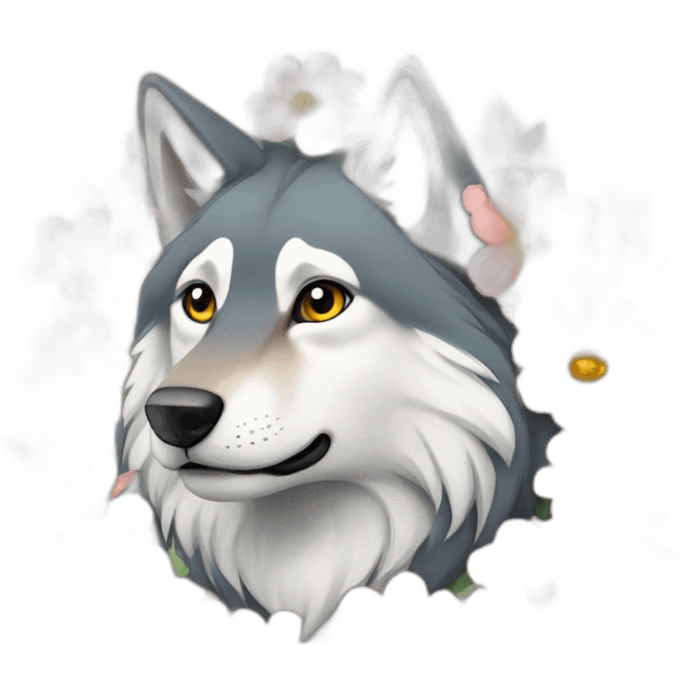 Loup avec des fleurs emoji