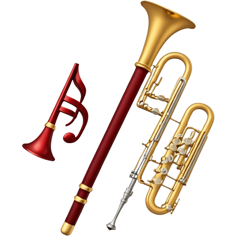 Create a sophisticated and elegant emoji that represents orchestration and arrangement. The design should feature a conductor’s baton, musical notes, and a symphonic score, symbolizing the process of arranging and orchestrating music. Incorporate instruments like a violin, trumpet, and piano keys subtly in the background, representing different sections of the orchestra. Use classical and refined colors such as gold, deep red, and black to evoke the grandeur and precision of orchestration. The background should be transparent. emoji