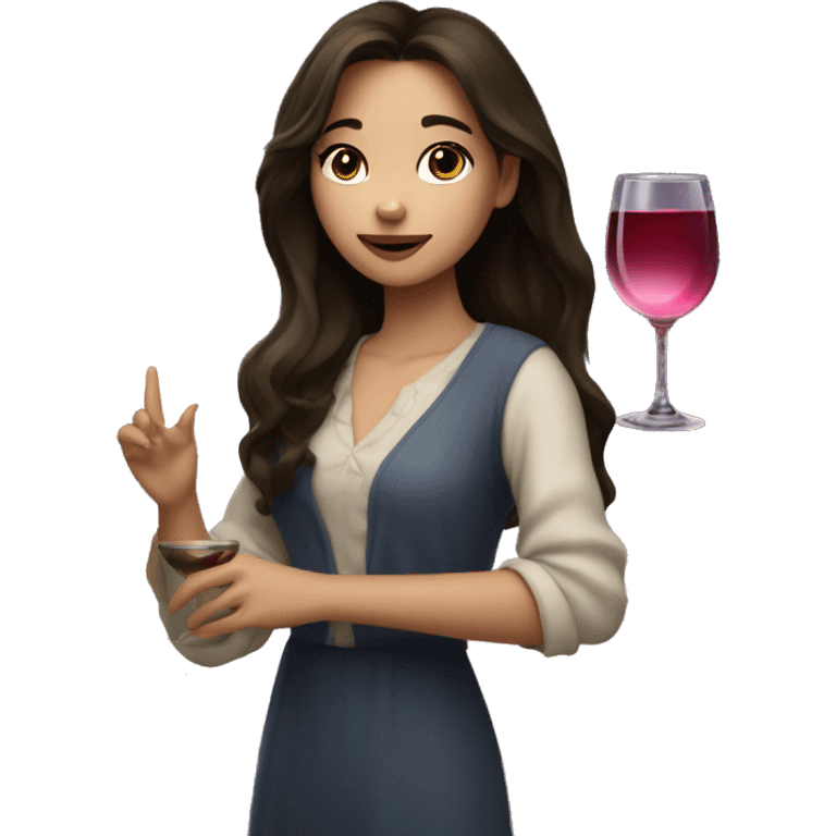 Medium-haired Brunette Girl near the moon with wineglass in hand emoji