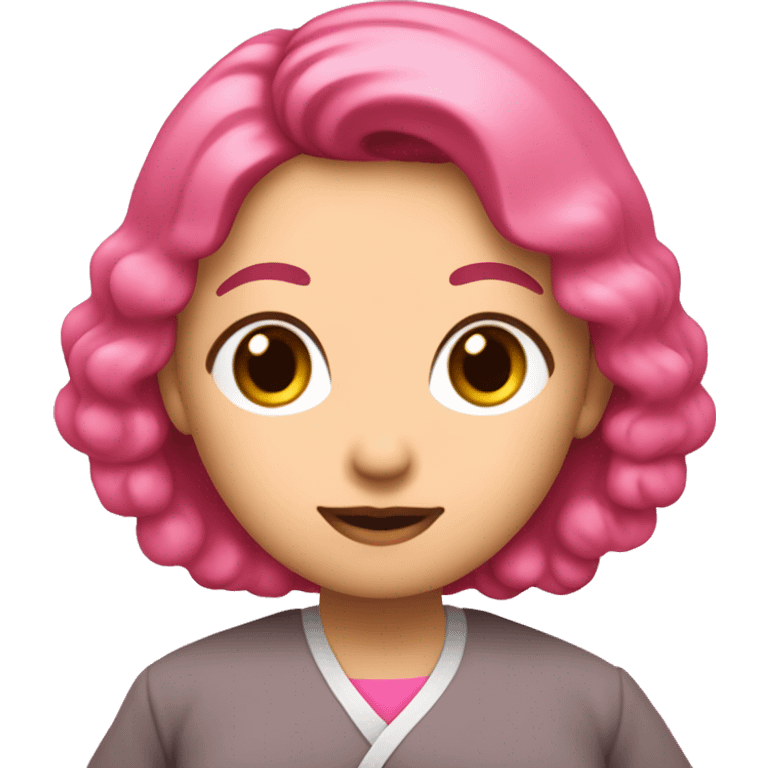 Mujer coreana de pelo castañoabrazand un corazón rosado grande emoji