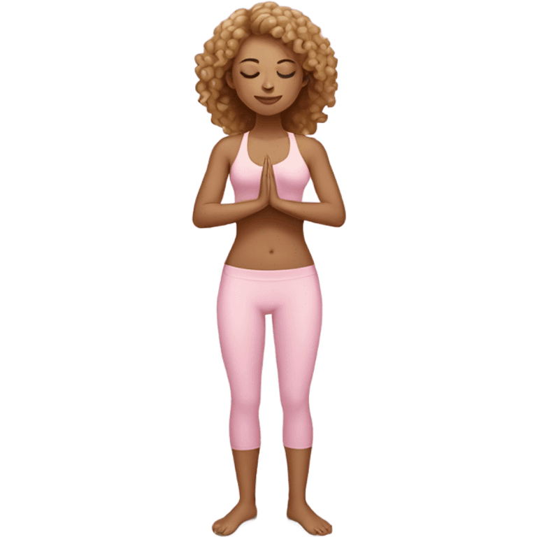 brunette and blonde curly hair yoga girl tanned skin light pink clothes eyes closed emoji