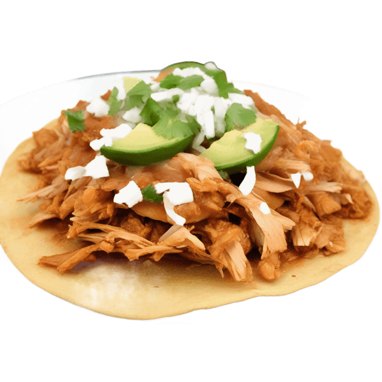 Shredded Chicken tinga tostadas on a white plate emoji