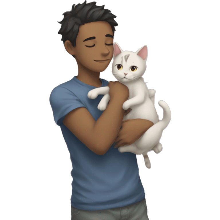 Anime boy hugging a cat emoji