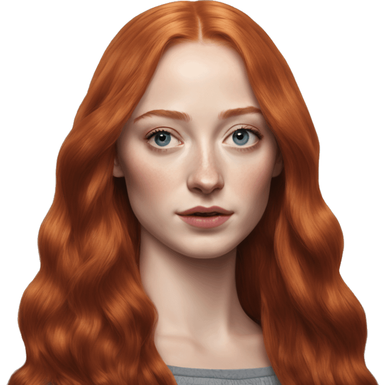 Sophie Turner long red hair, teenager, Sansa Stark, hyperreal, photoreal portrait emoji