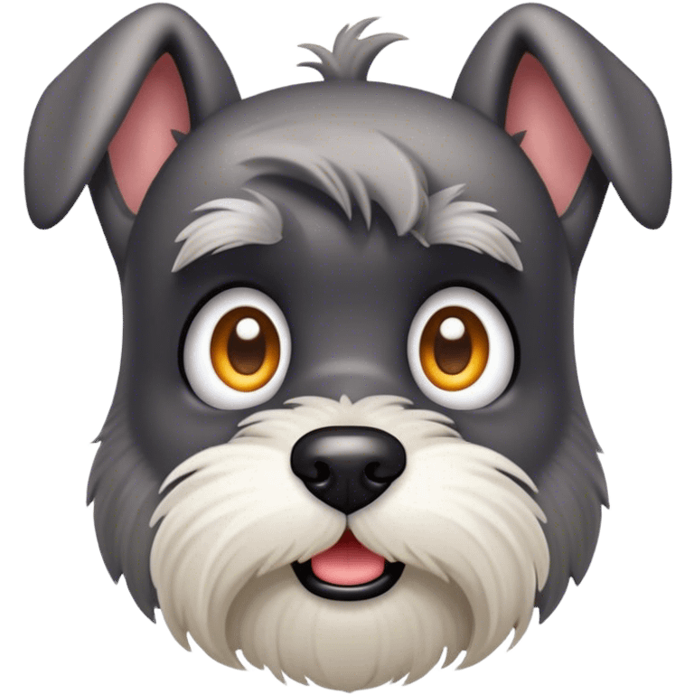 Cinematic Comical Miniature Schnauzer Portrait Emoji, Head tilted dramatically with a comically shocked expression and large, animated eyes, featuring a sharply defined salt-and-pepper fur with exaggerated, humorous eyebrows, simplified yet hilariously detailed, glowing with a bold, playful radiance, high shine, exuding a spirited and cheeky charm, styled with a soft glowing outline, capturing the essence of a Miniature Schnauzer that appears ready to dash into a burst of comic energy! emoji