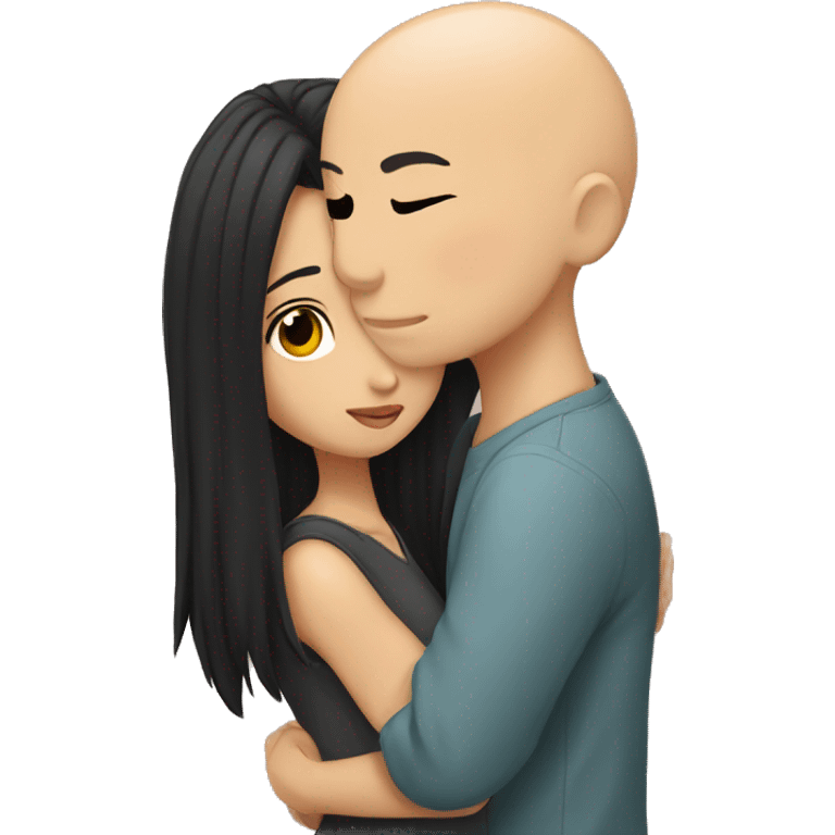 Young Bald black boy kissing young Asian girl with long black hair  emoji