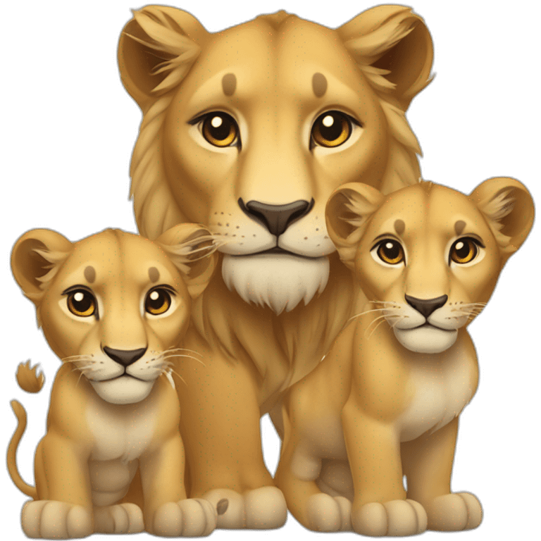 lioness and two lion cubs emoji