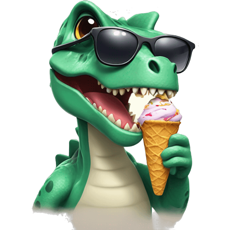 Dino eating icecream with sunglasses emoji