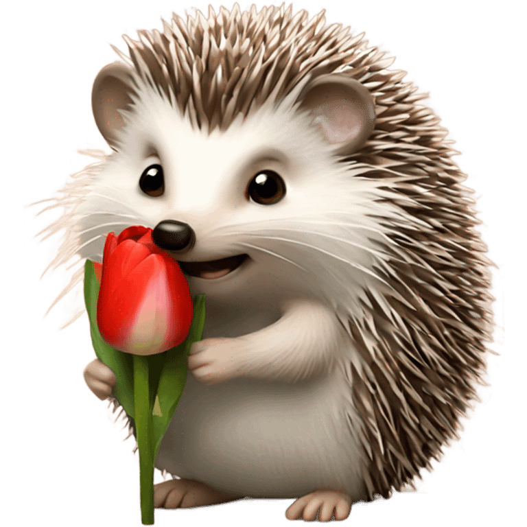 A hedgehog holding a tulip flower  emoji