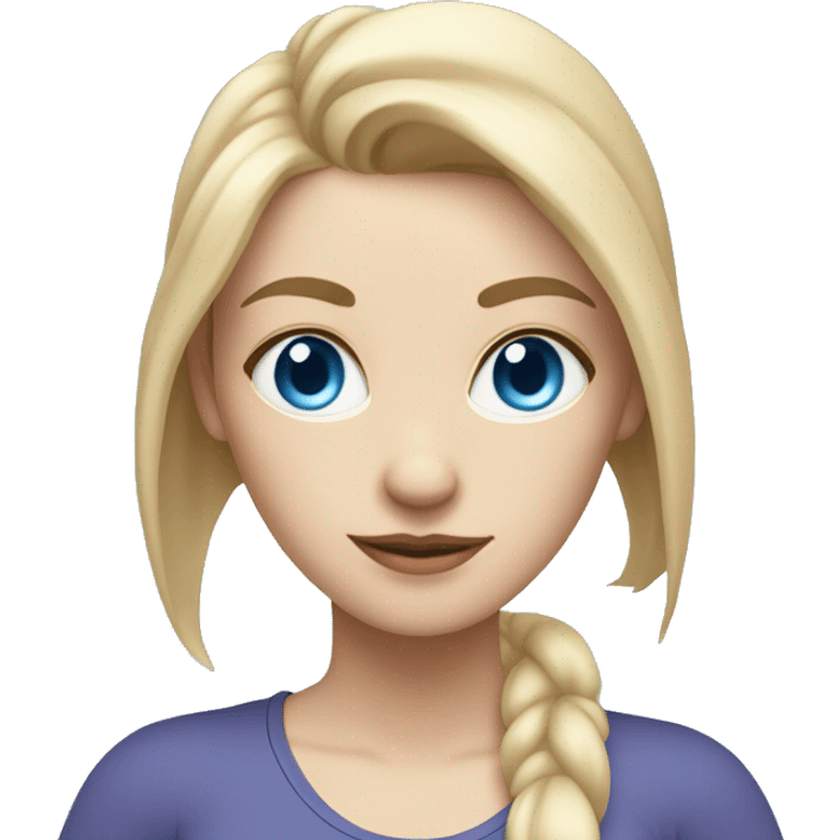 white woman with long blonde hair, blue eyes and cat shaped eyes wearing a yoga outfit standing  emoji