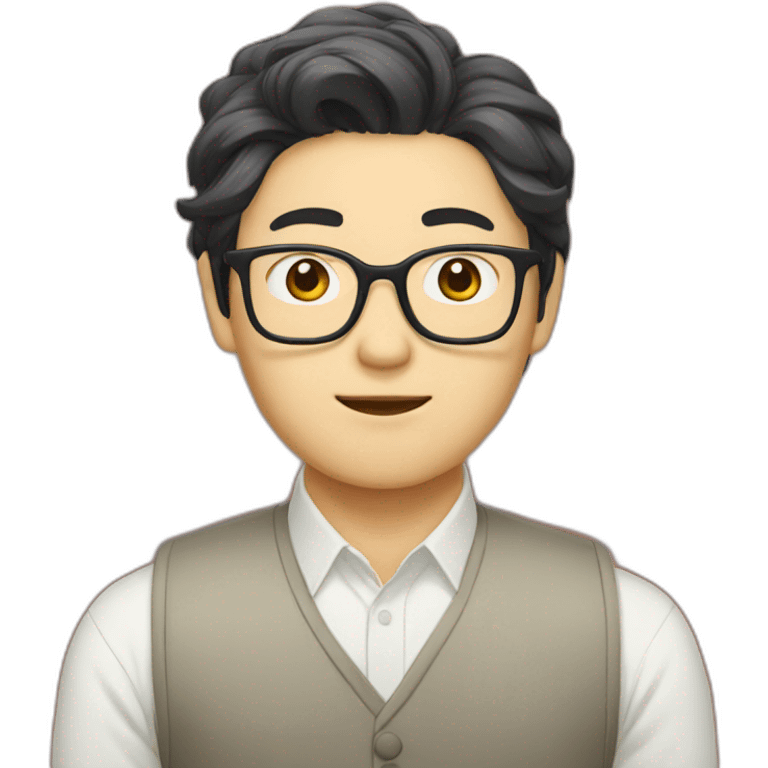 korean guy with glasses and curtains hair emoji