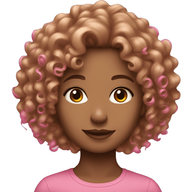 A Curly hair light brown girl with a pink now in her hair emoji