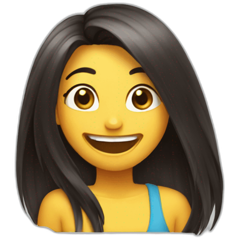 laughing cindy with long dark straight hair emoji