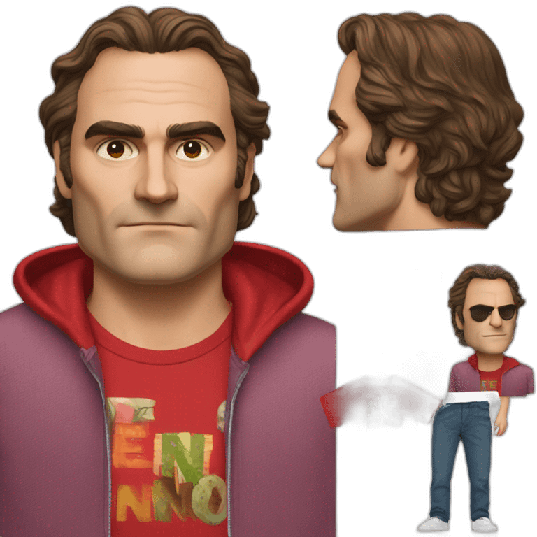 joaquin phoenix wearing a red t-shirt with text "N.E.N.N.O" emoji