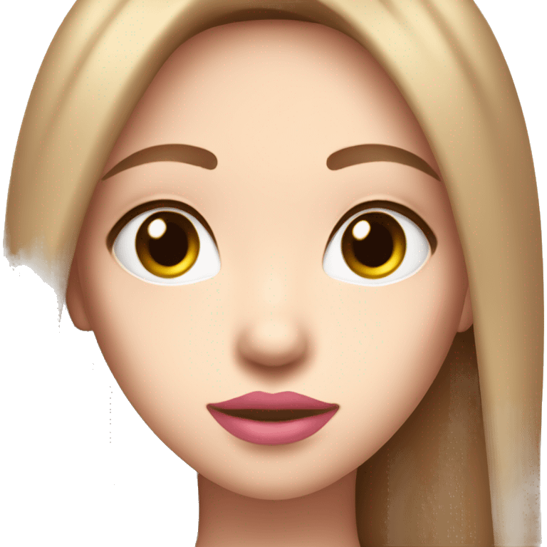 very pretty girl with straight light brown hair pink big lips and white top and white SKIN emoji