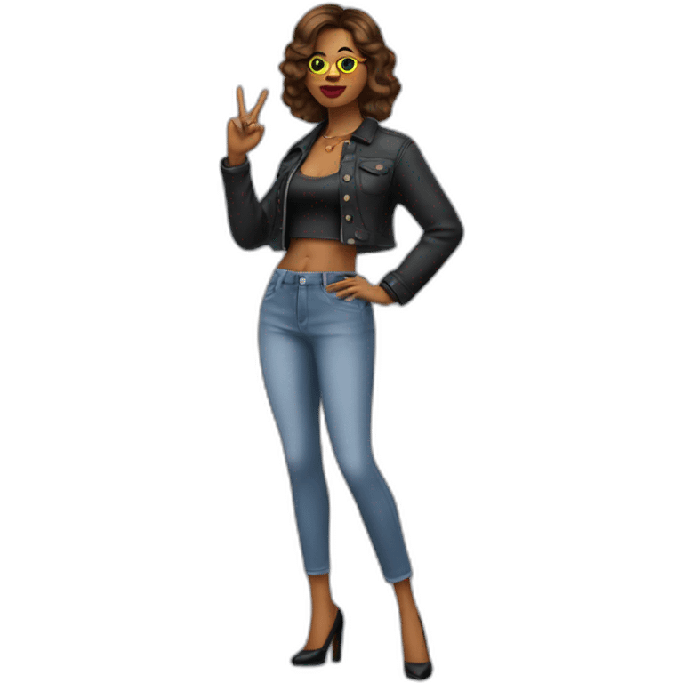 y2k trendy woman looking very hip and stylish saying no no no with her finger emoji