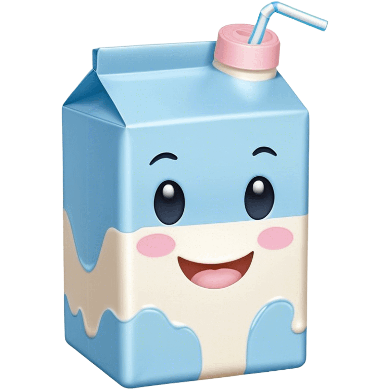 Cute Kawaii Milk Carton, small and boxy, bright pastel blue and white, blushing cheeks, a tiny straw poking out, soft glowing highlights, adorable farm-fresh cuteness! emoji