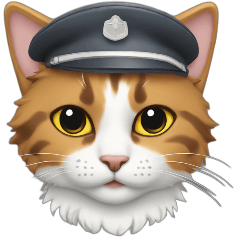 calico cat with grey fur wearing a pilot hat emoji