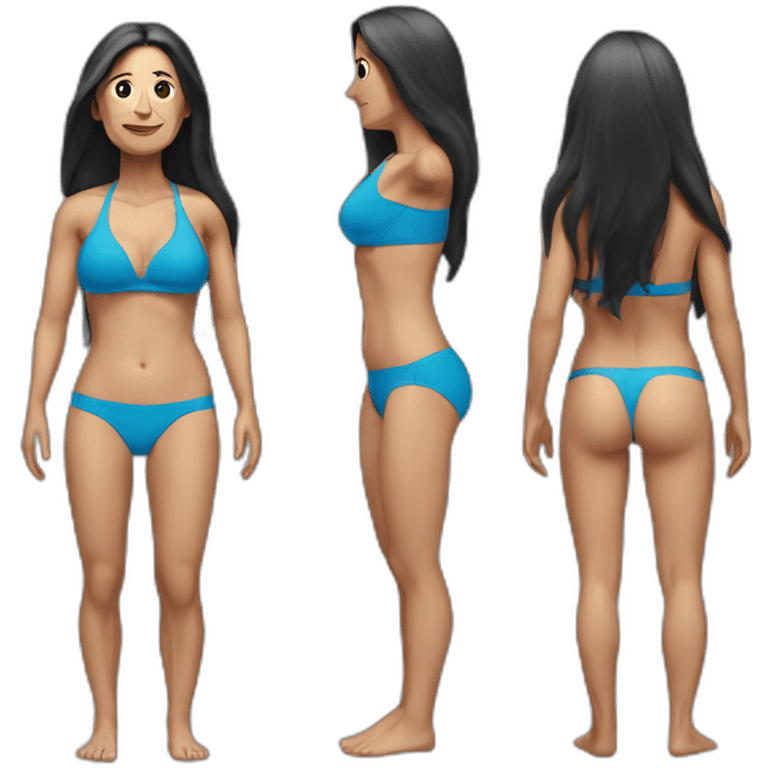 OlderSpanish woman with long black hair, in a blue fitness bikini emoji