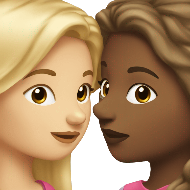 Brown haired girl kissing blonde haired girl emoji