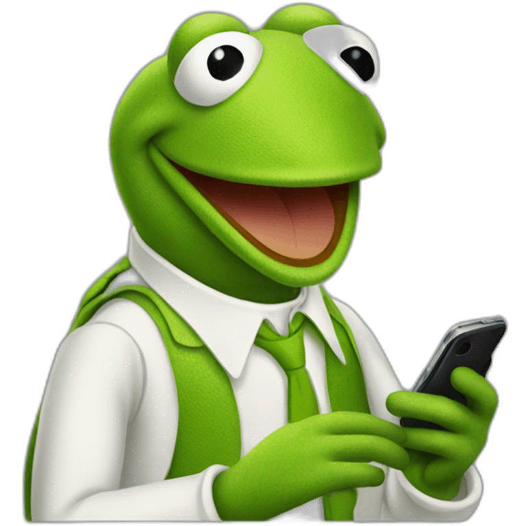 Kermit the frog with cell phone  emoji